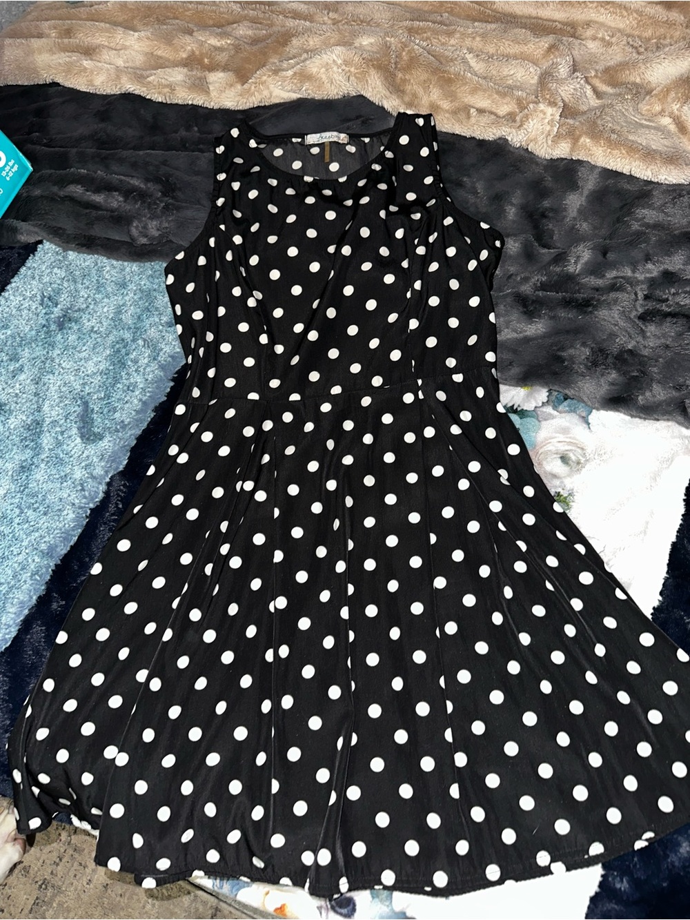 freebird Black Dress with White Polka Dots